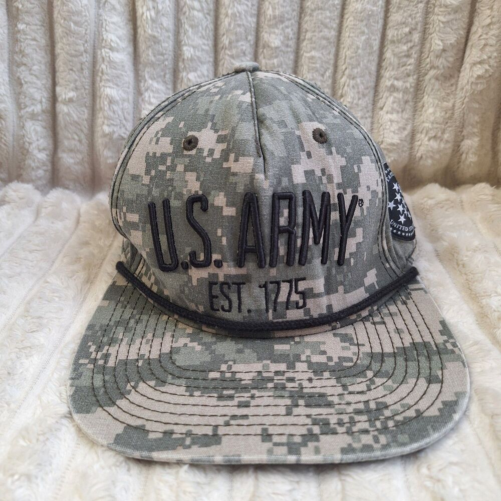 Embroidered U.S. Army Est 1775 Rope Camo Adjustable Snapback Hat Cap Flat Brim